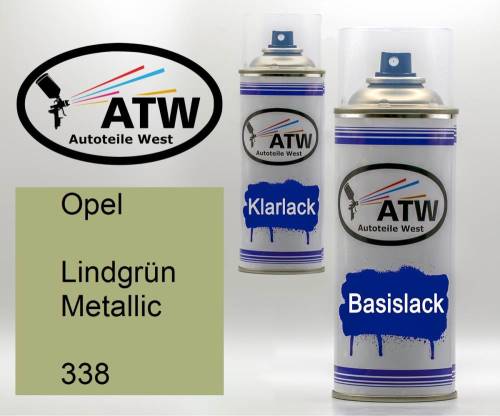 Opel, Lindgrün Metallic, 338: 400ml Sprühdose + 400ml Klarlack - Set, von ATW Autoteile West.